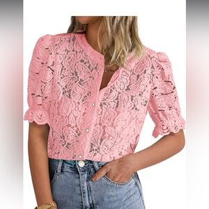 Pink Eyelet Lace Top